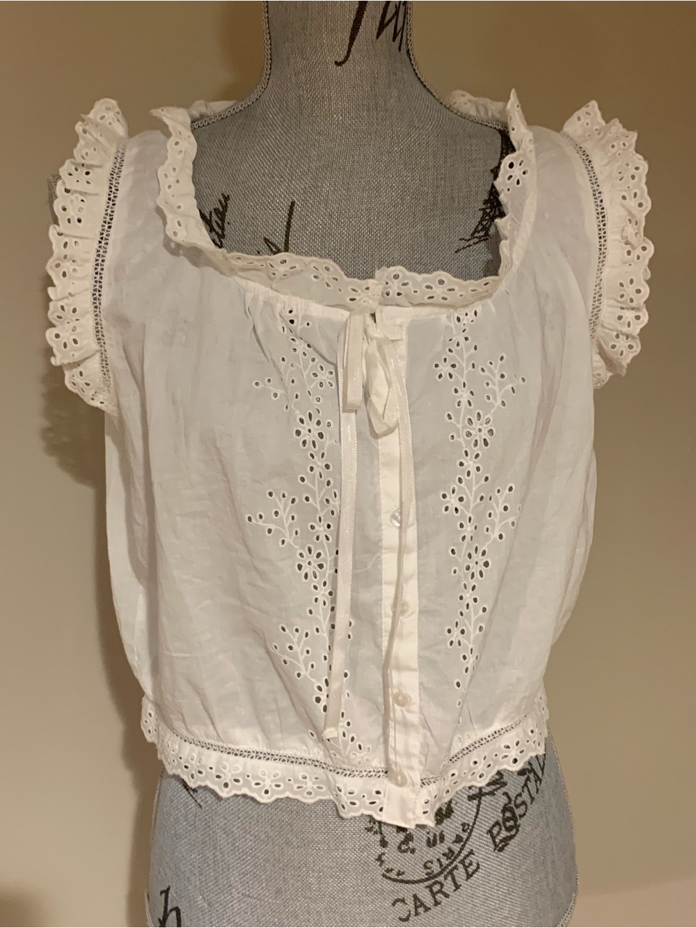 White Eyelet Lace Cotton Tank Top